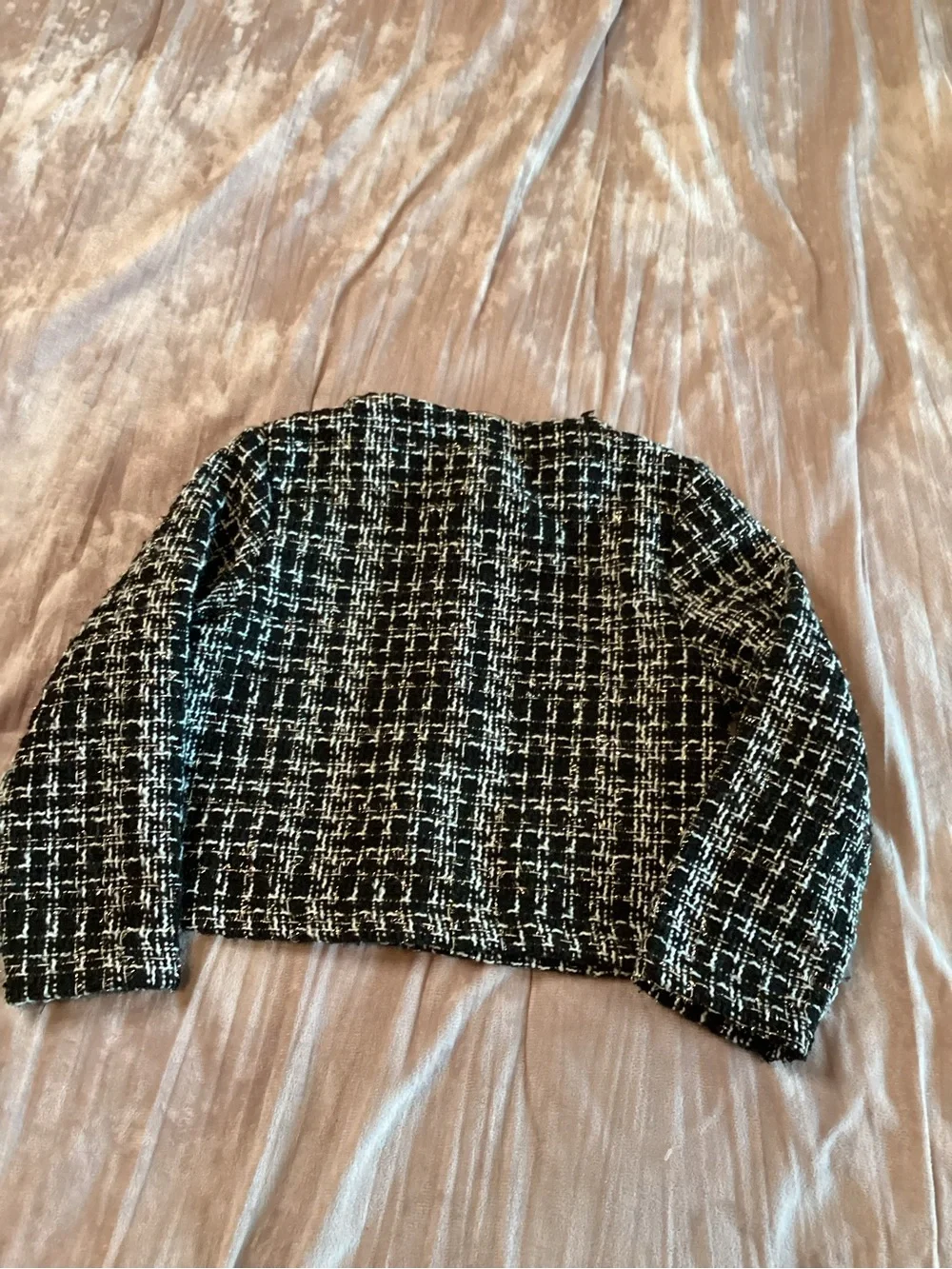 Toddler Girls' Black & White Tweed Cropped Jacket